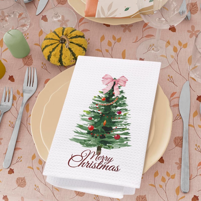 SPBL&L Coquette Pink Bow Christmas Tree Hand Towels, Bathroom & Kitchen Decor, 16x24 Inch - Image 4